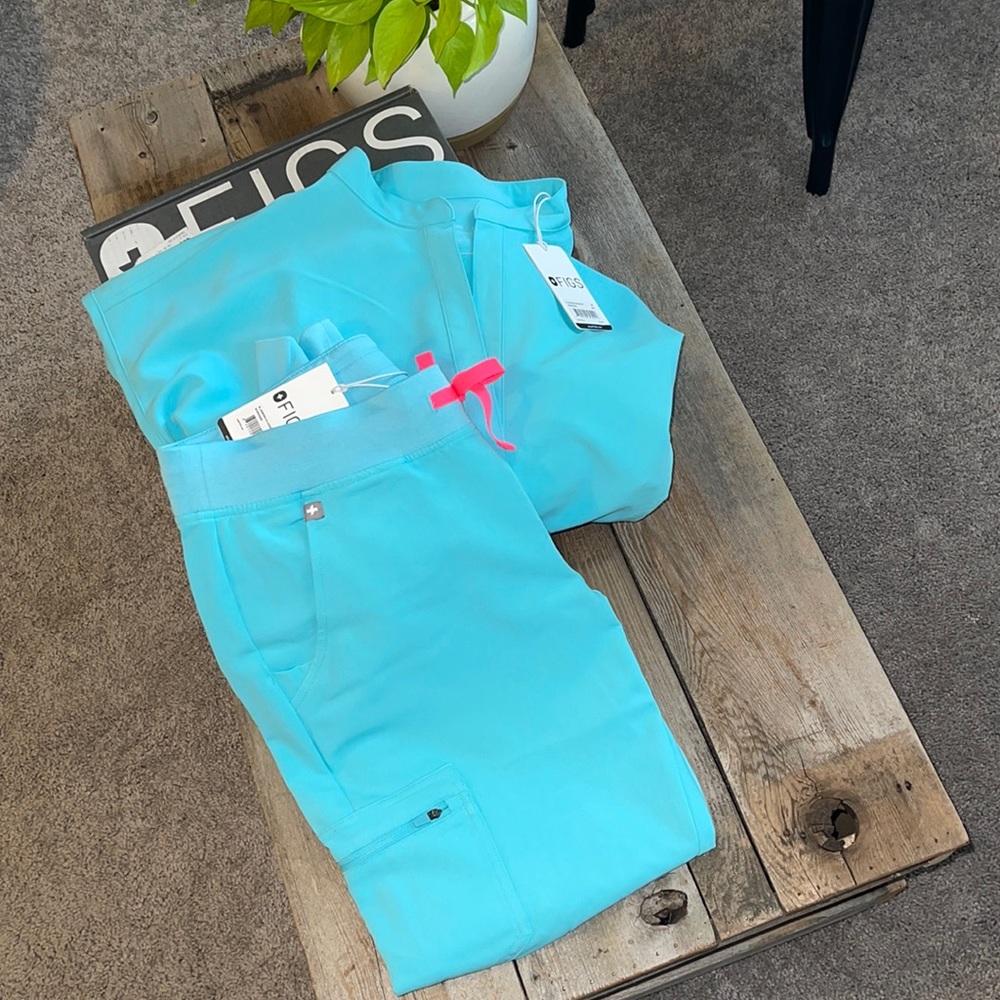 Limited edition neon blue Figs scrubs